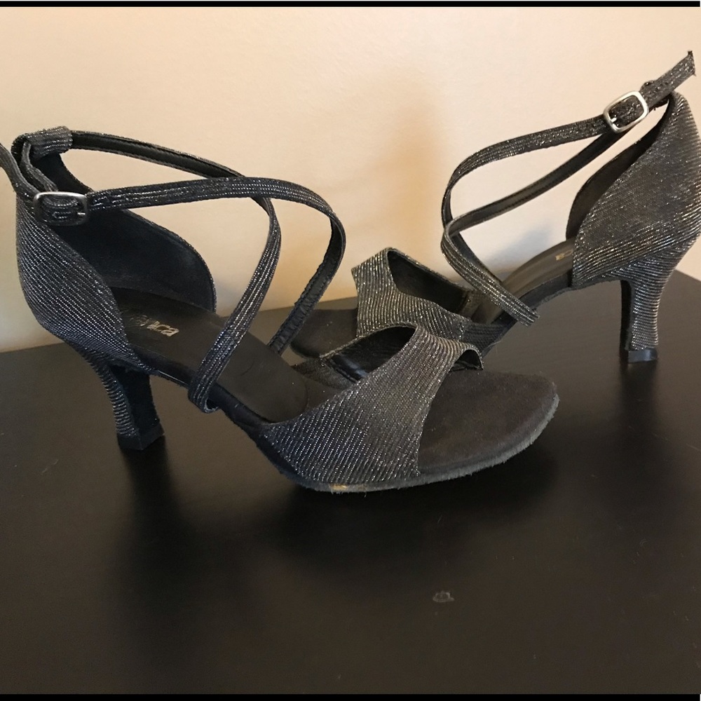 Black with silver thread ballroom dance shoes